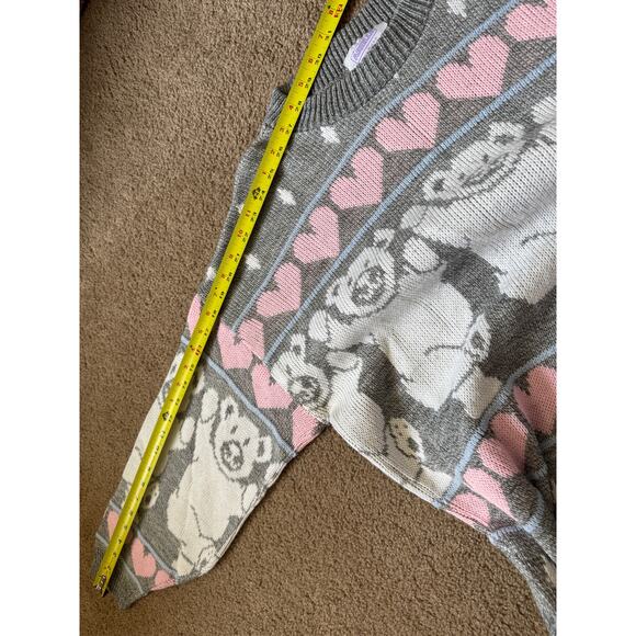 Vintage Arielle Teddy Bear Sweater Pastel Retro Kawaii Y2K Fair Isle Made in USA - Picture 5 of 8